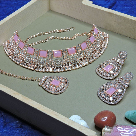 Alloy Choker Necklace Set In Pink NCNS12510269