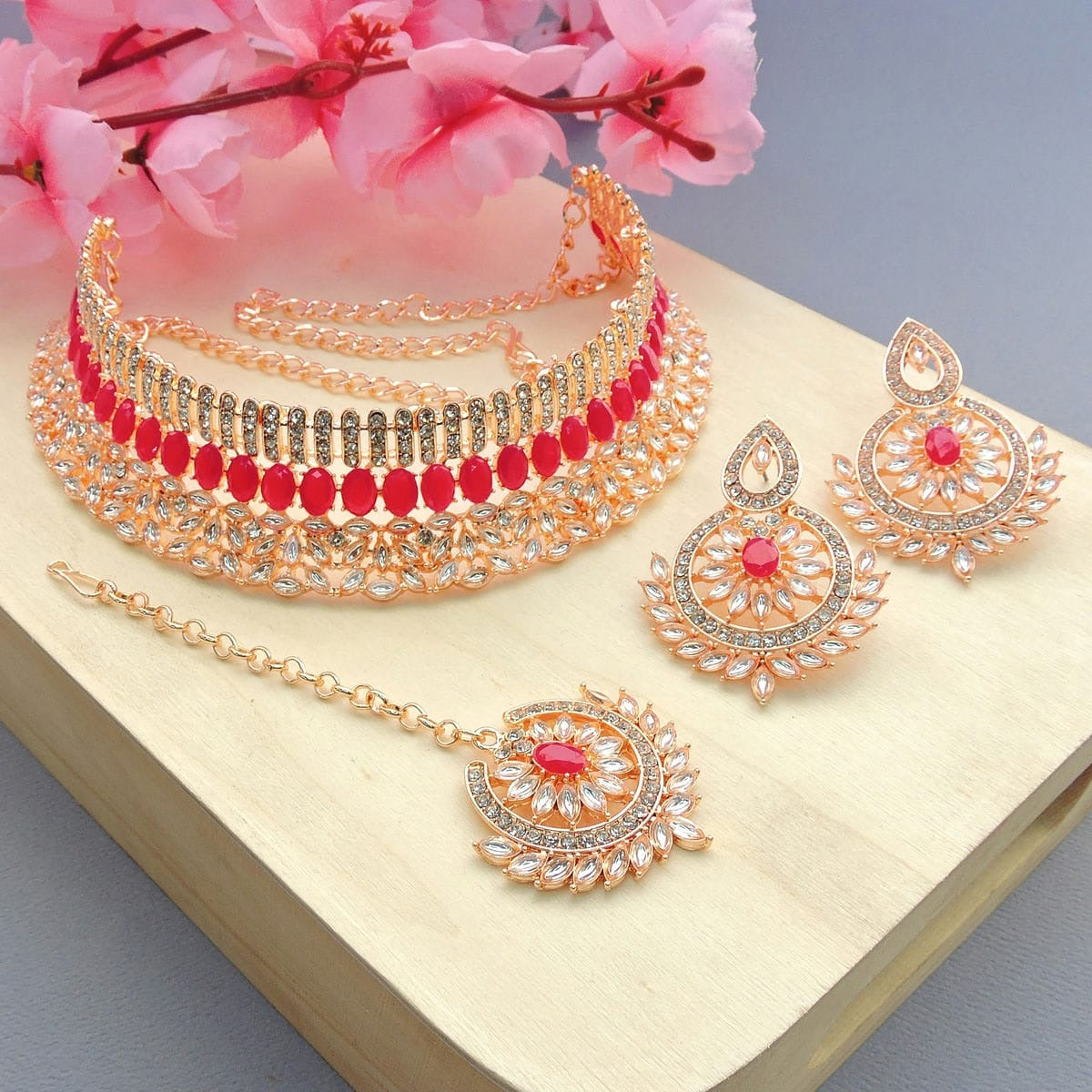Alloy Choker Necklace Set In Pink NCNS12510292