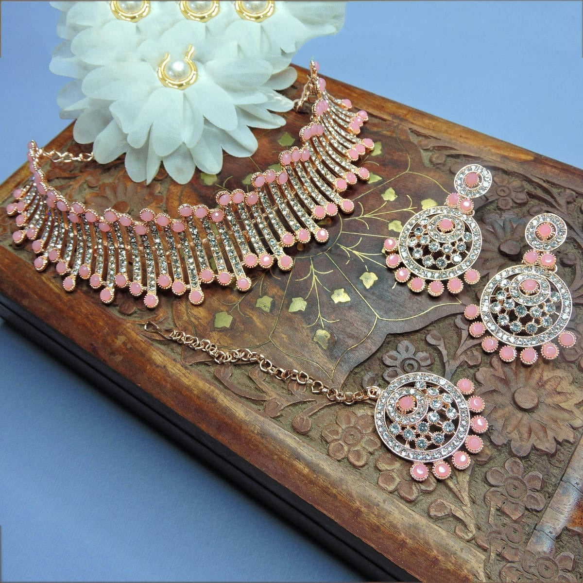 Alloy Choker Necklace Set In Pink NCNS12510307