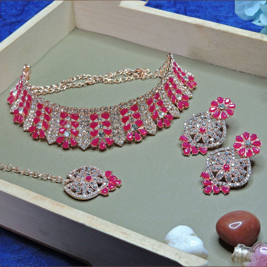 Alloy Choker Necklace Set In Rani Pink NCNS12510216