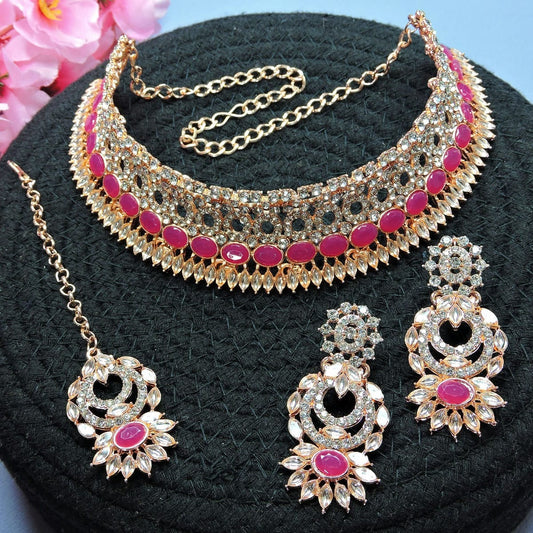 Alloy Choker Necklace Set In Rani Pink NCNS12510229