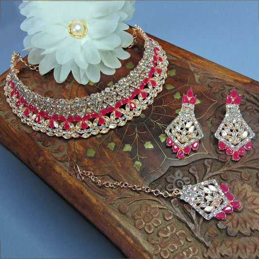 Alloy Choker Necklace Set In Rani Pink NCNS12510241