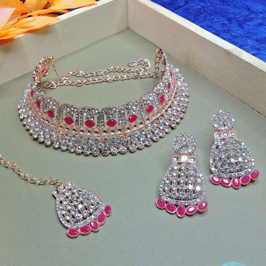 Alloy Choker Necklace Set In Rani Pink NCNS12510253