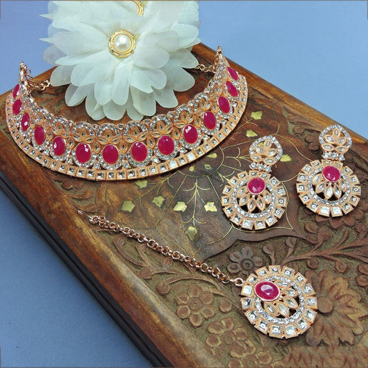 Alloy Choker Necklace Set In Rani Pink NCNS12510279