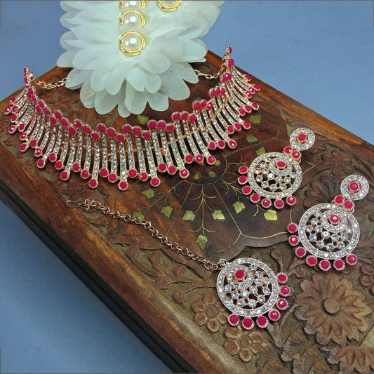 Alloy Choker Necklace Set In Rani Pink NCNS12510304