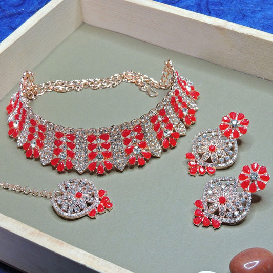 Alloy Choker Necklace Set In Red NCNS12510217