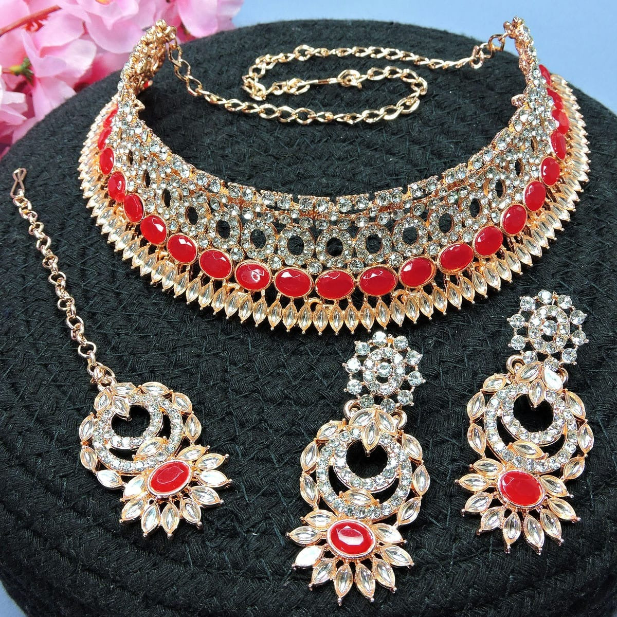 Alloy Choker Necklace Set In Red NCNS12510230