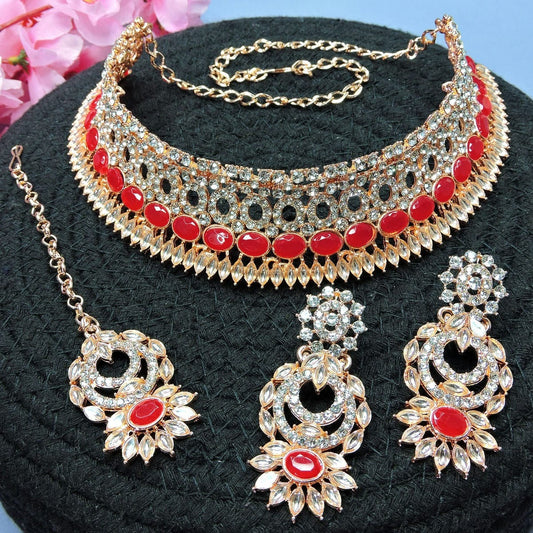 Alloy Choker Necklace Set In Red NCNS12510230