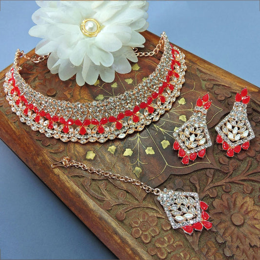 Alloy Choker Necklace Set In Red NCNS12510242