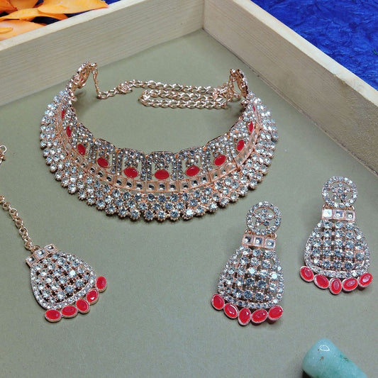 Alloy Choker Necklace Set In Red NCNS12510254