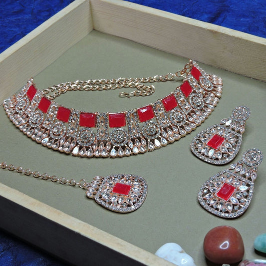 Alloy Choker Necklace Set In Red NCNS12510267