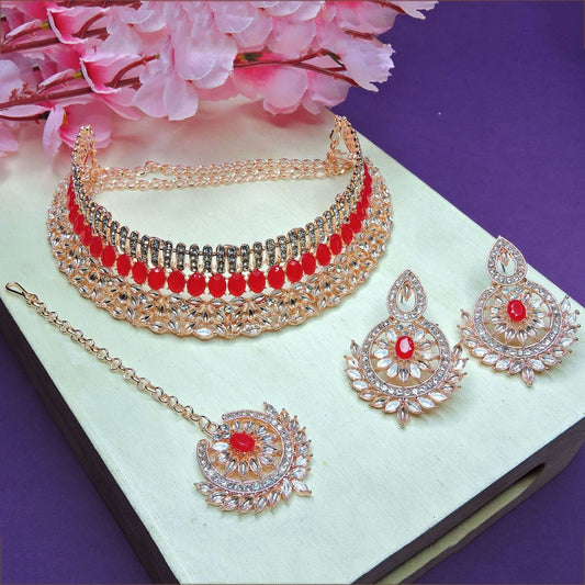 Alloy Choker Necklace Set In Red NCNS12510294