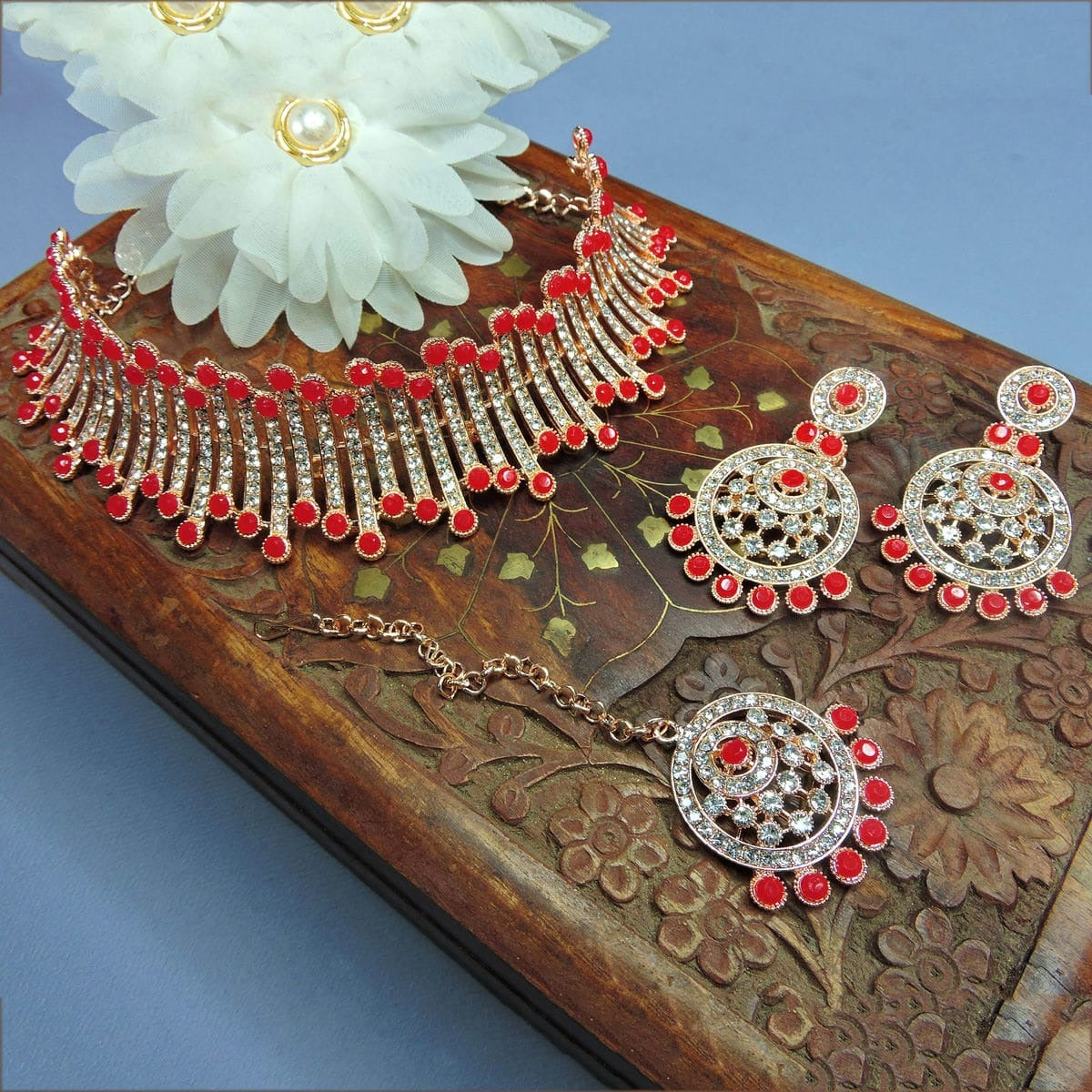 Alloy Choker Necklace Set In Red NCNS12510305