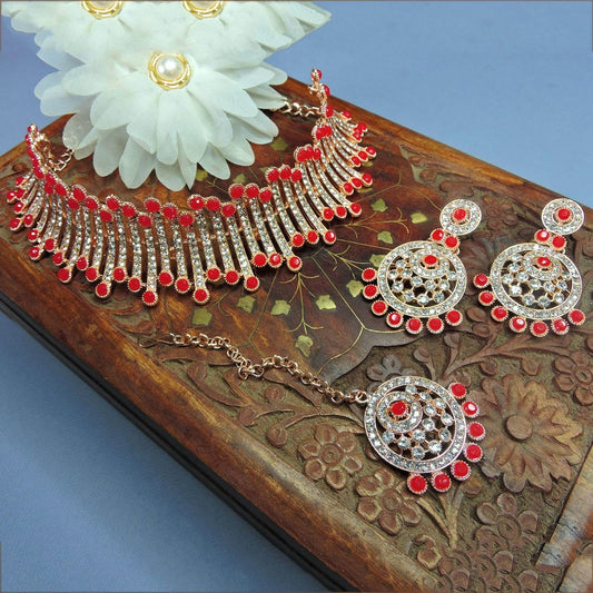 Alloy Choker Necklace Set In Red NCNS12510305