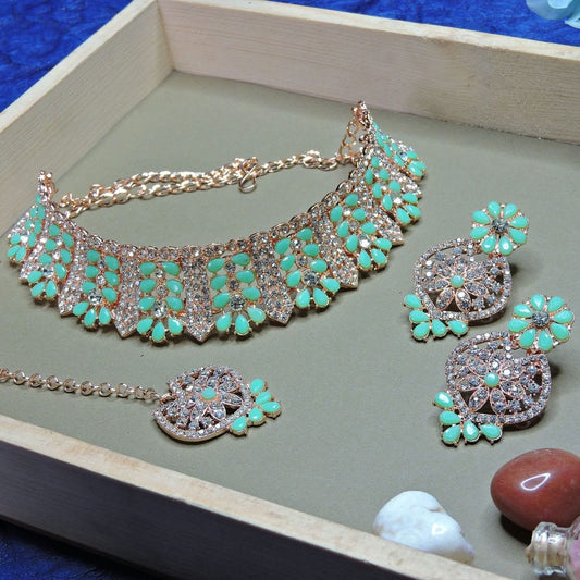 Alloy Choker Necklace Set In Sea Green NCNS12510222