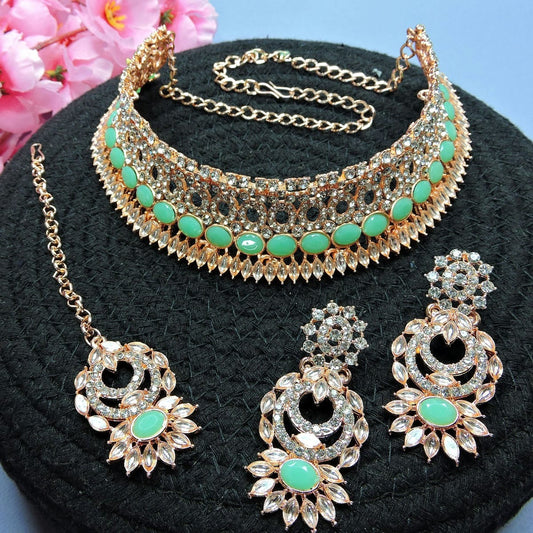 Alloy Choker Necklace Set In Sea Green NCNS12510235