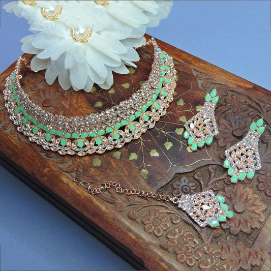 Alloy Choker Necklace Set In Sea Green NCNS12510247