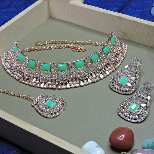 Alloy Choker Necklace Set In Sea Green NCNS12510272