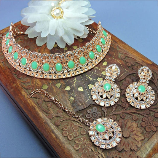 Alloy Choker Necklace Set In Sea Green NCNS12510285