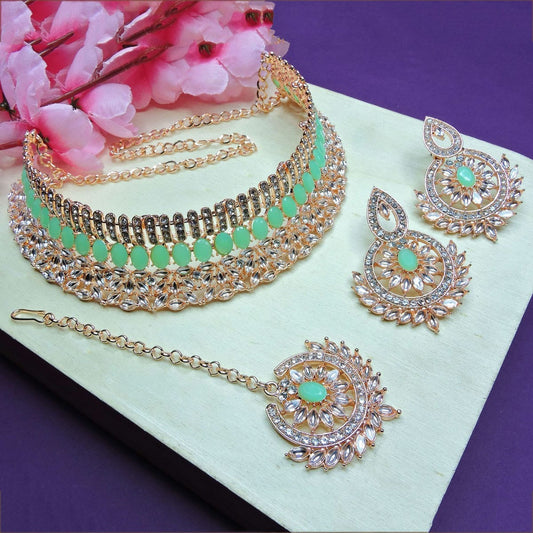 Alloy Choker Necklace Set In Sea Green NCNS12510299
