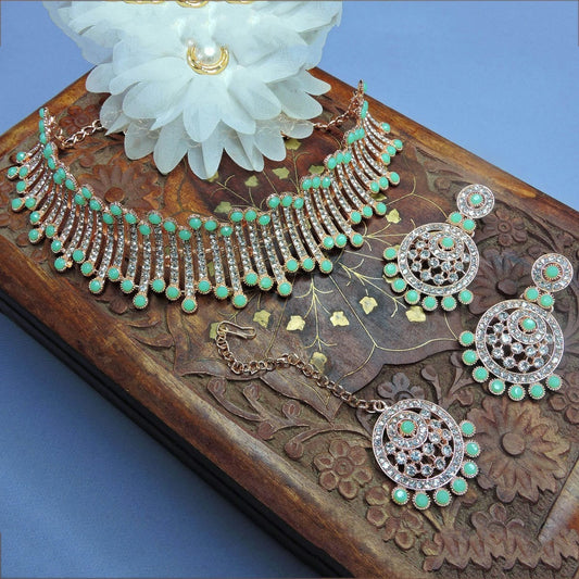 Alloy Choker Necklace Set In Sea Green NCNS12510310