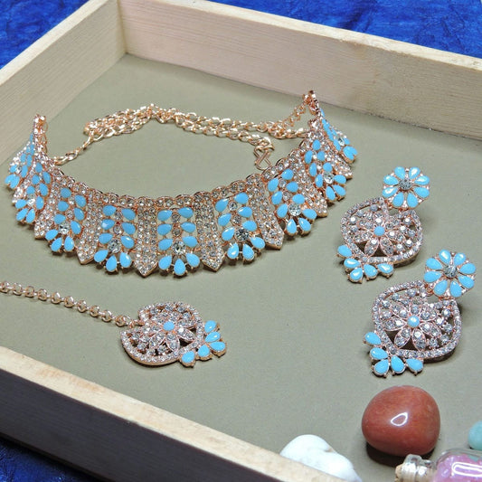 Alloy Choker Necklace Set In Sky Blue NCNS12510226
