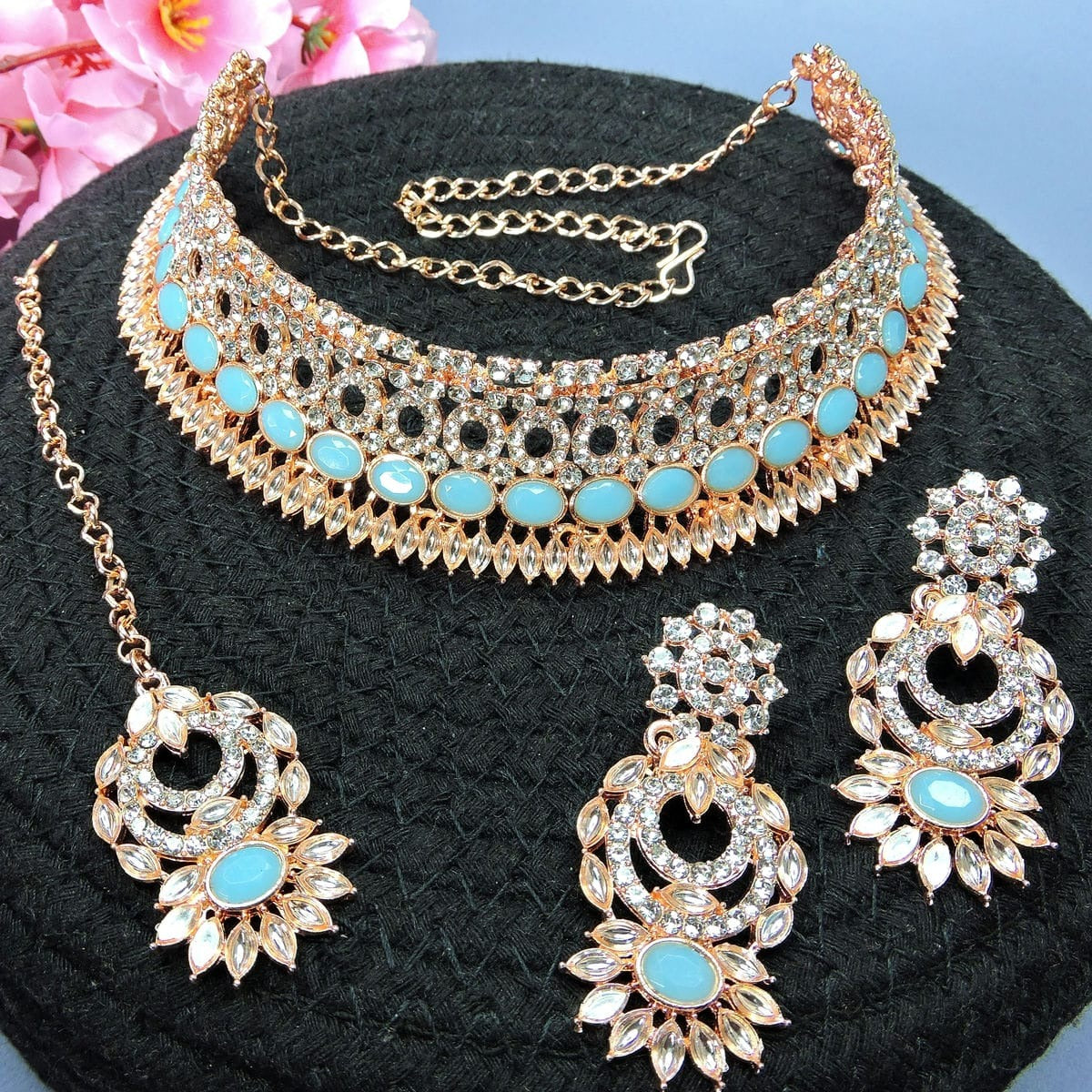 Alloy Choker Necklace Set In Sky Blue NCNS12510239