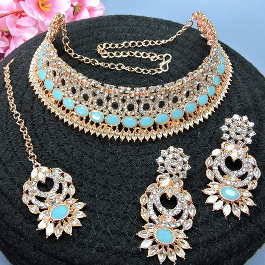Alloy Choker Necklace Set In Sky Blue NCNS12510239