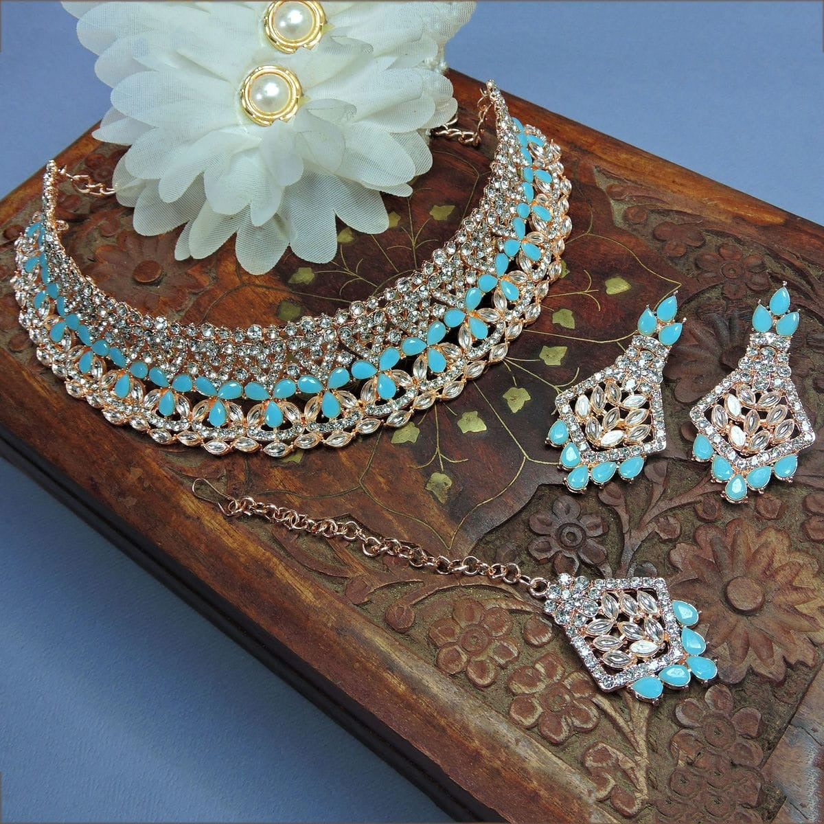 Alloy Choker Necklace Set In Sky Blue NCNS12510251