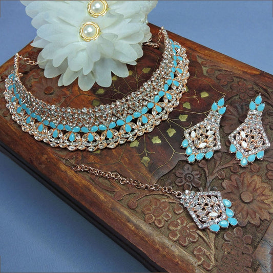 Alloy Choker Necklace Set In Sky Blue NCNS12510251