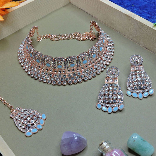 Alloy Choker Necklace Set In Sky Blue NCNS12510263
