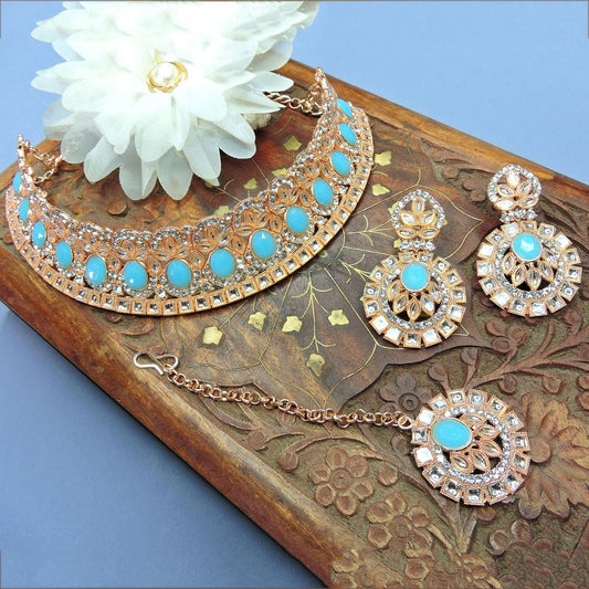 Alloy Choker Necklace Set In Sky Blue NCNS12510289