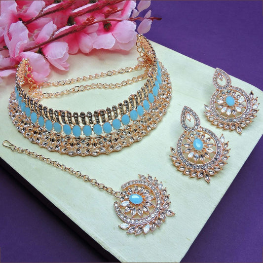 Alloy Choker Necklace Set In Sky Blue NCNS12510302