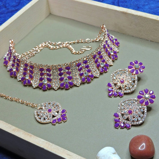 Alloy Choker Necklace Set In Violet NCNS12510218