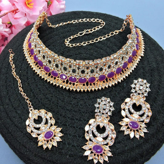 Alloy Choker Necklace Set In Violet NCNS12510231