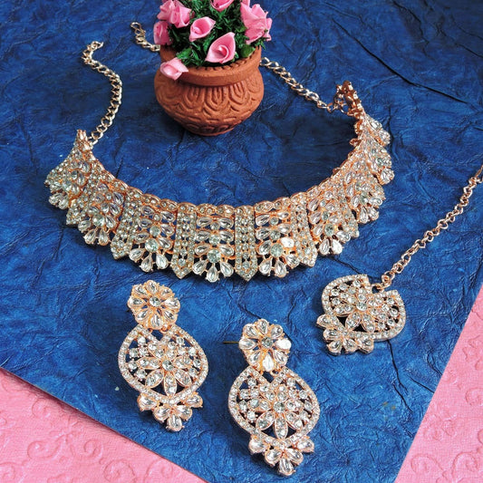 Alloy Choker Necklace Set In White NCNS12510215