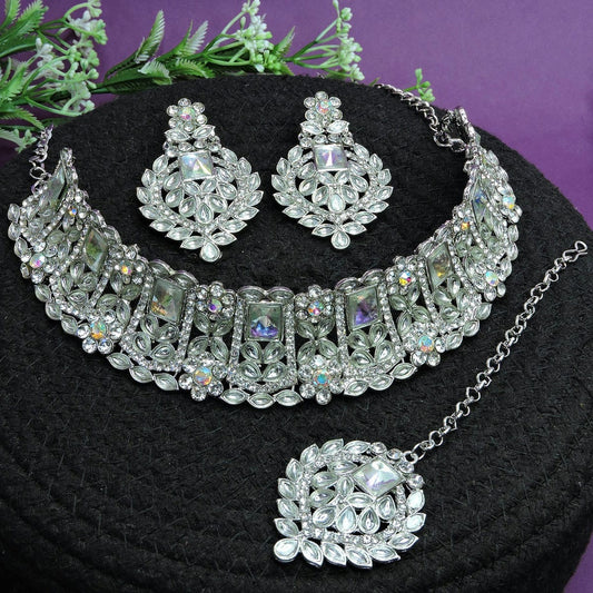 Alloy Choker Necklace Set In White NCNS12510318