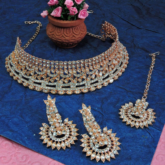 Alloy Choker Necklace Set In White NCNS12510336