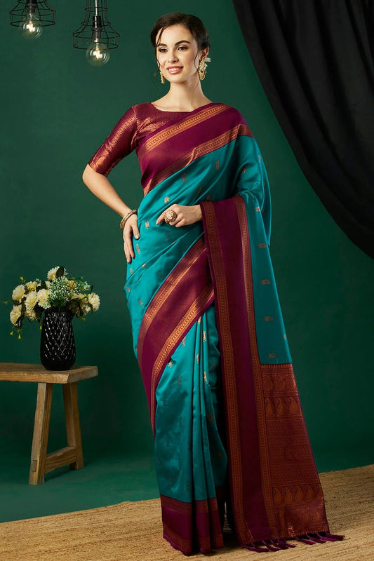 Aqua Blue Banarasi Silk Traditional Saree NCSD11111513