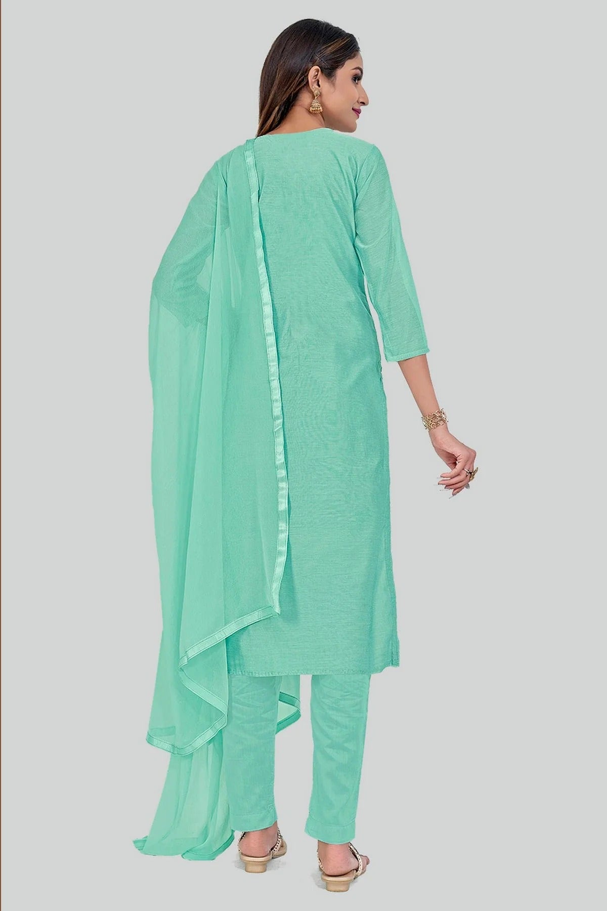 Aqua Blue Chanderi Silk Pant Style Suit NCSM11112346