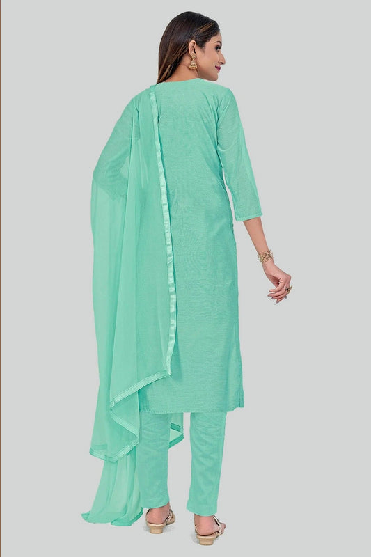 Aqua Blue Chanderi Silk Pant Style Suit NCSM11112346