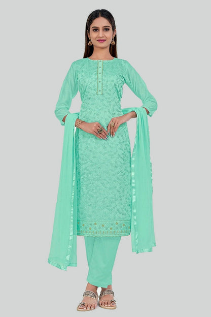 Aqua Blue Chanderi Silk Pant Style Suit NCSM11112346