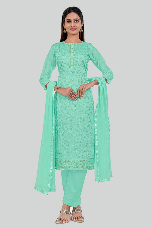 Aqua Blue Chanderi Silk Pant Style Suit NCSM11112346