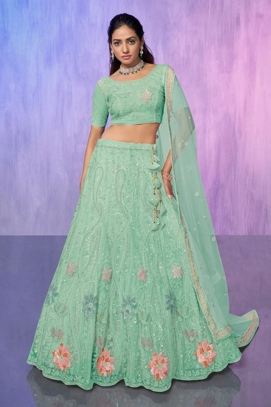 Aqua Blue Embroidery Net Lehenga Choli NCLD10810300