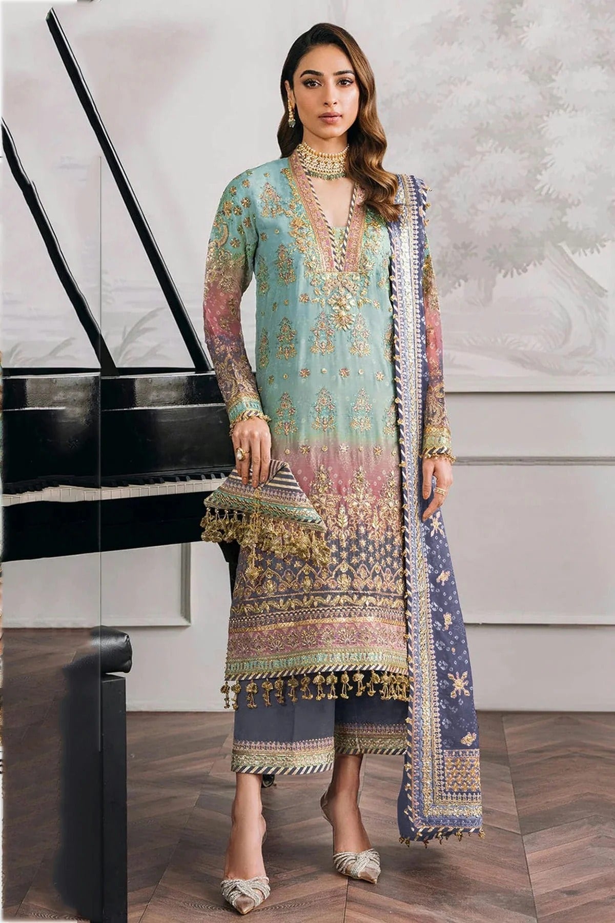 Aqua Blue Faux Georgette Semi Stitched Pakistani Suit NCSM11410430
