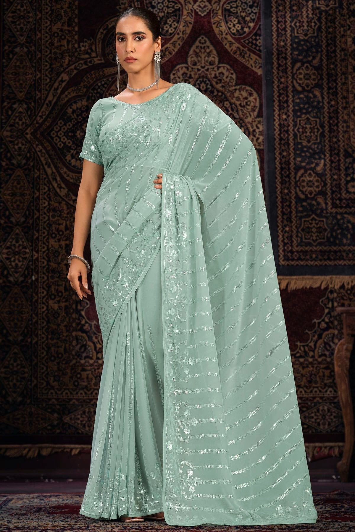 Aqua Blue Georgette Designer Saree NCSD10810199