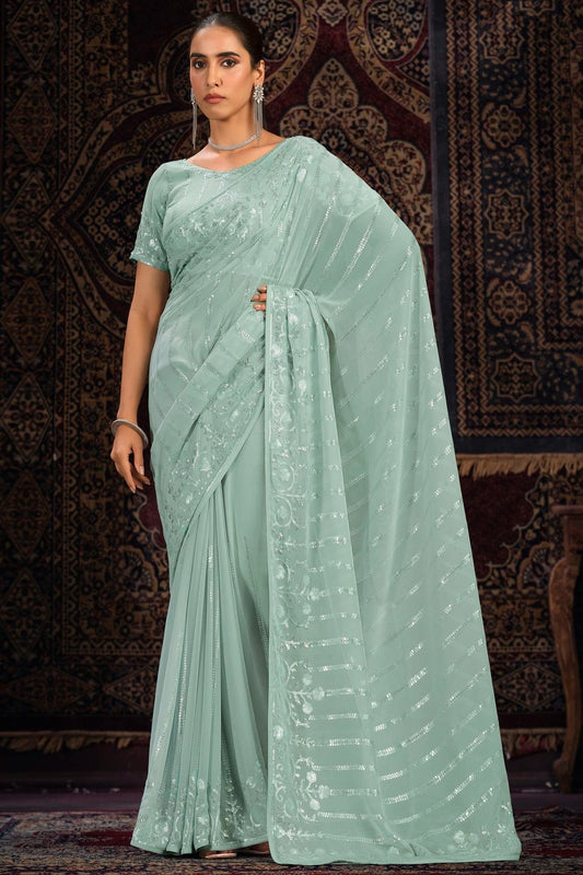 Aqua Blue Georgette Designer Saree NCSD10810199