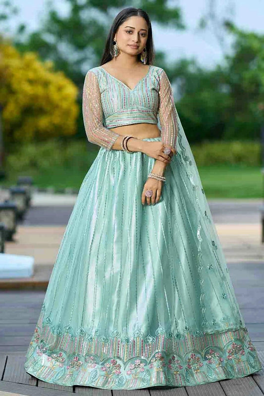 Aqua Blue Net Semi Stitched Lehenga Choli NCLC11710103