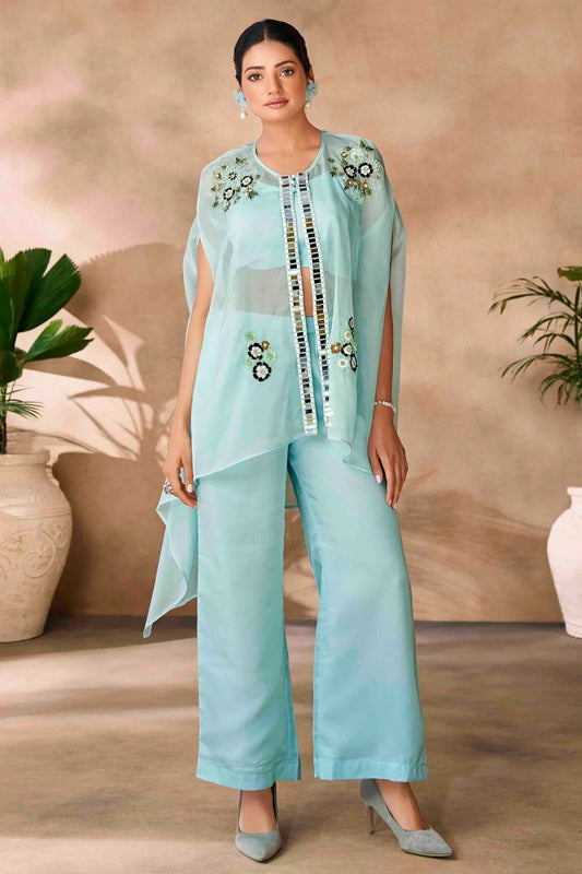 Aqua Blue Organza Co-Ord Set NCTP10810124