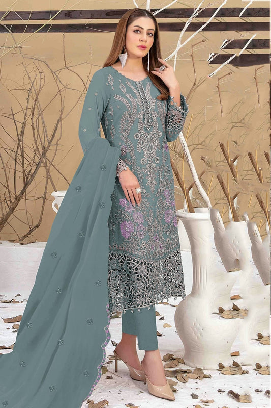 Aqua Blue Semi Stitched Faux Georgette Pakistani Suit NCSM11410456